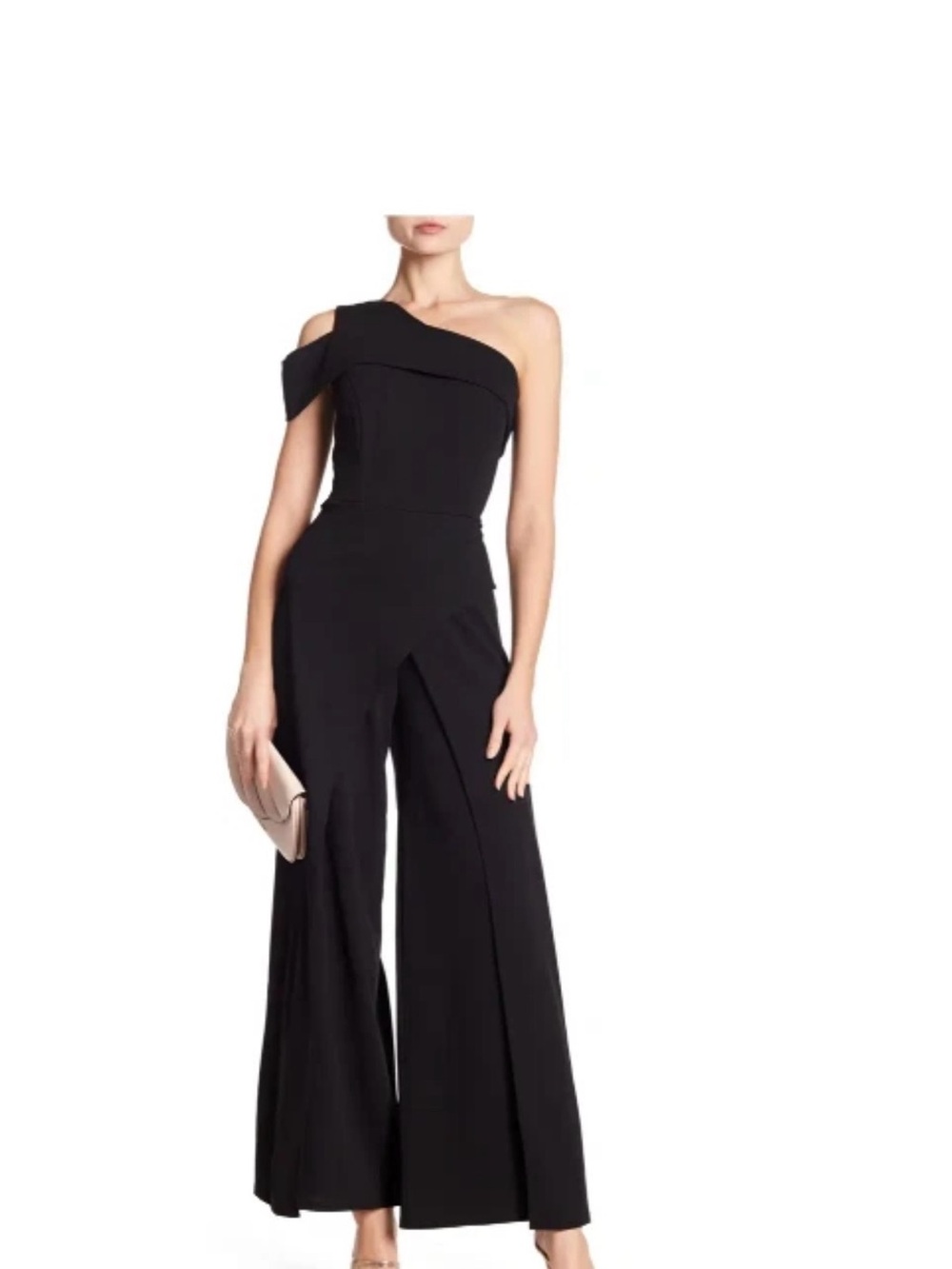 MARINA Black One-Shoulder Wide-Leg Jumpsuit